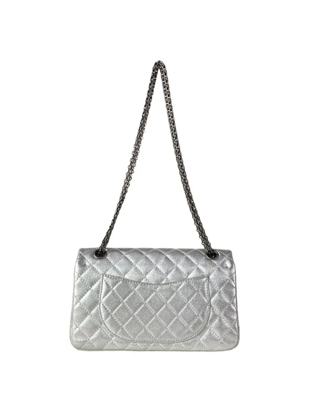 Chanel Shoulder Bag 2.55 Double Flap Quilted Silver Lambskin